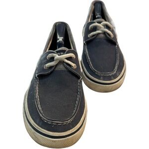 Sperry Blue Boat Shoes with Moccasin Stitching and Rubber Sole